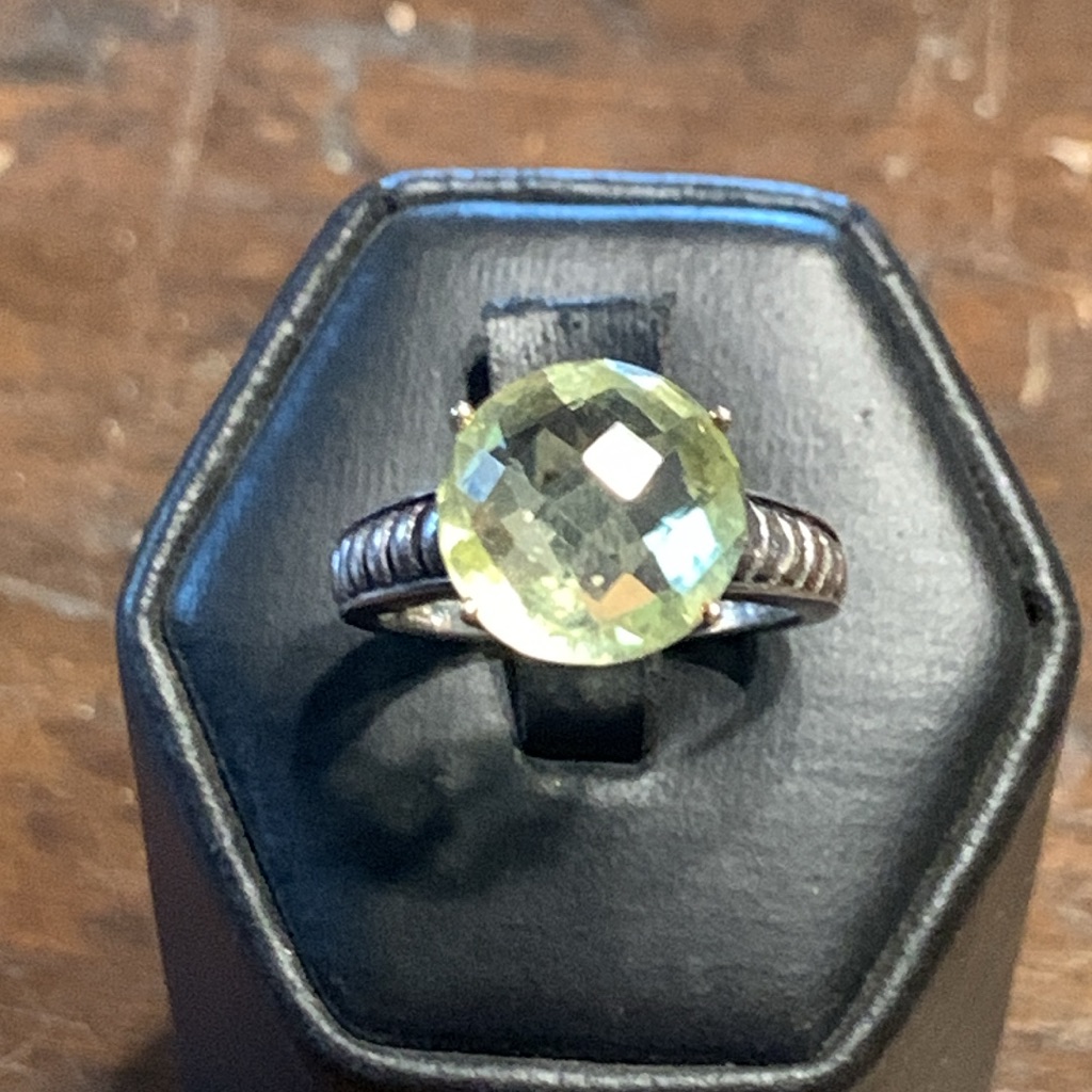 Cushion Cut Yellow Faceted Gem Sterling And 14 Karat Gold Cocktail Ring